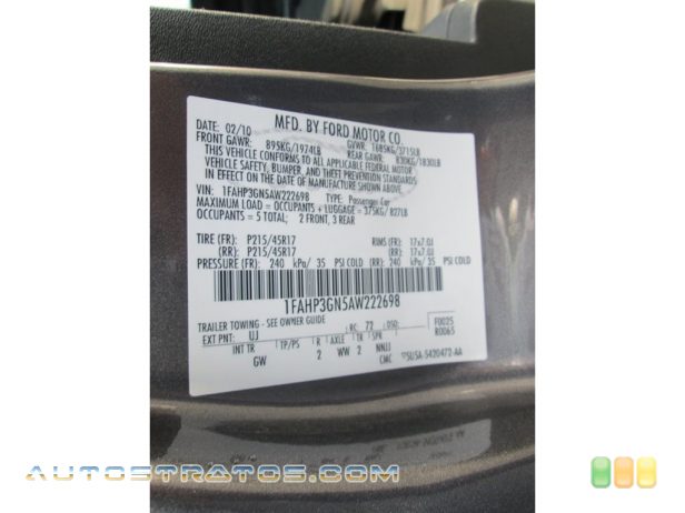 2010 Ford Focus SES Sedan 2.0 Liter DOHC 16-Valve VVT Duratec 4 Cylinder 4 Speed Automatic