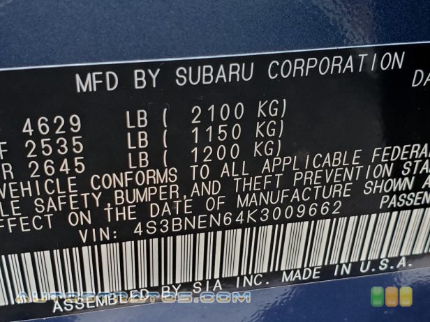 2019 Subaru Legacy 3.6R Limited 3.6 Liter DI DOHC 24-Valve VVT Flat 6 Cylinder Lineartronic CVT Automatic