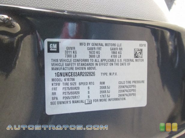 2010 Chevrolet Tahoe LTZ 4x4 5.3 Liter OHV 16-Valve Flex-Fuel Vortec V8 6 Speed Automatic