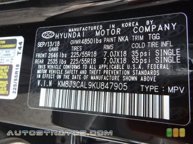 2019 Hyundai Tucson Sport AWD 2.4 Liter DOHC 16-Valve D-CVVT 4 Cylinder 6 Speed Automatic