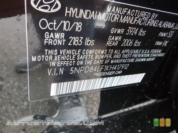 2019 Hyundai Elantra Value Edition 2.0 Liter DOHC 16-Valve D-CVVT 4 Cylinder 6 Speed Automatic