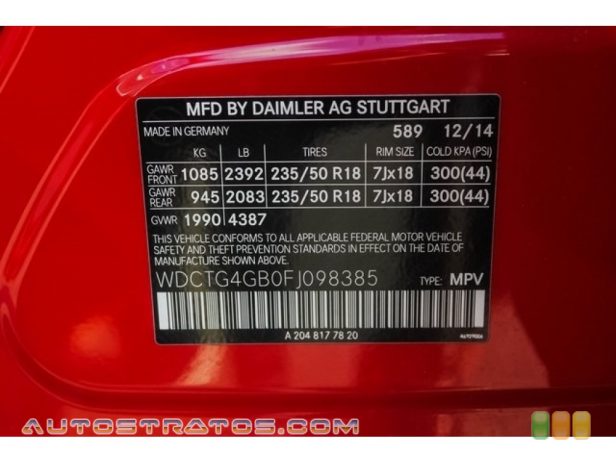2015 Mercedes-Benz GLA 250 4Matic 2.0 Liter DI Turbocharged DOHC 16-Valve VVT 4 Cylinder 7 Speed DCT Dual-Clutch Automatic