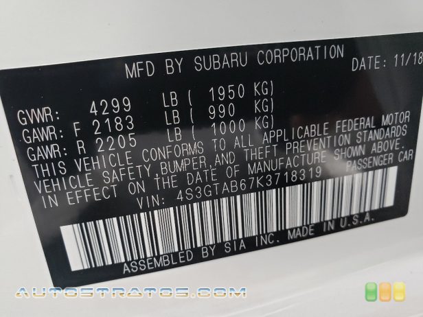 2019 Subaru Impreza 2.0i 5-Door 2.0 Liter DI DOHC 16-Valve VVT Flat 4 Cylinder Lineartronic CVT Automatic