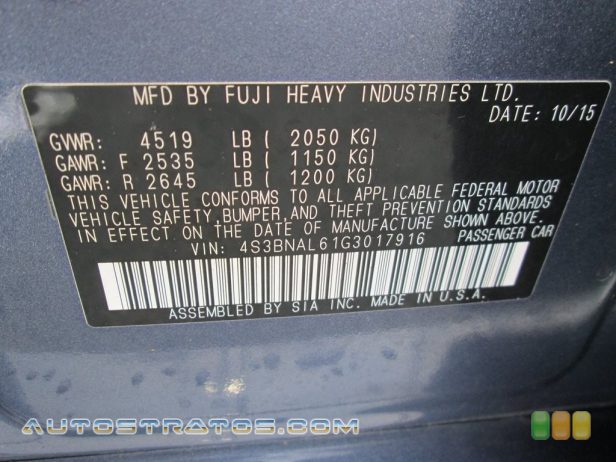 2016 Subaru Legacy 2.5i Limited 2.5 Liter DOHC 16-Valve VVT Flat 4 Cylinder Lineartronic CVT Automatic
