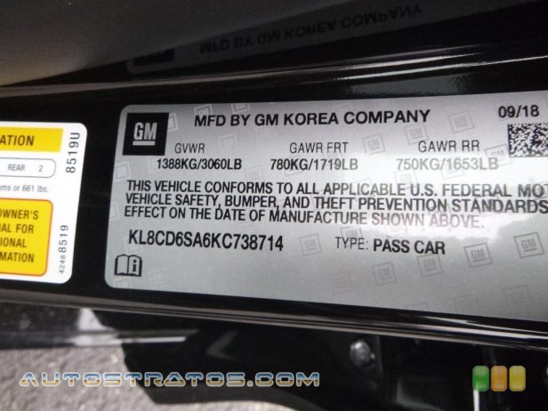 2019 Chevrolet Spark LT 1.4 Liter DOHC 16-Valve VVT 4 Cylinder CVT Automatic