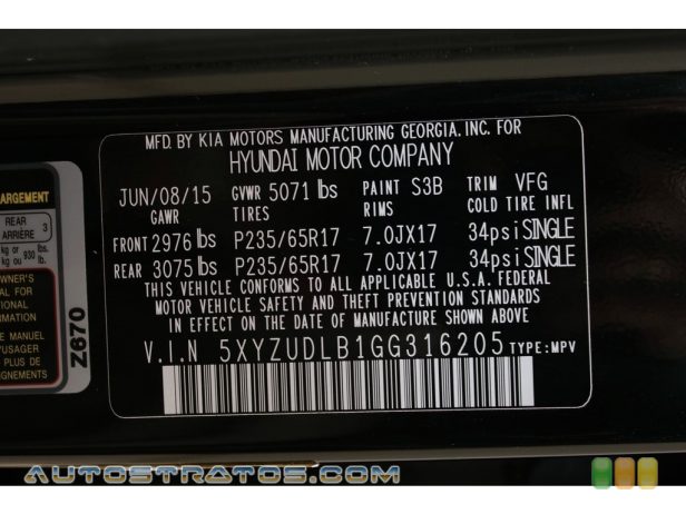 2016 Hyundai Santa Fe Sport AWD 2.4 Liter GDI DOHC 16-Valve D-CVVT 4 Cylinder 6 Speed SHIFTRONIC Automatic