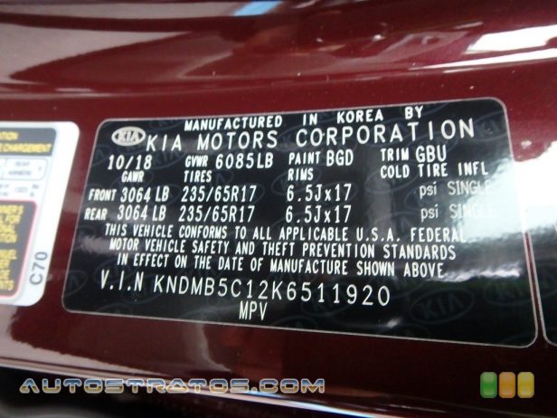 2019 Kia Sedona LX 3.3 Liter GDI DOHC 24-Valve CVVT V6 8 Speed Automatic