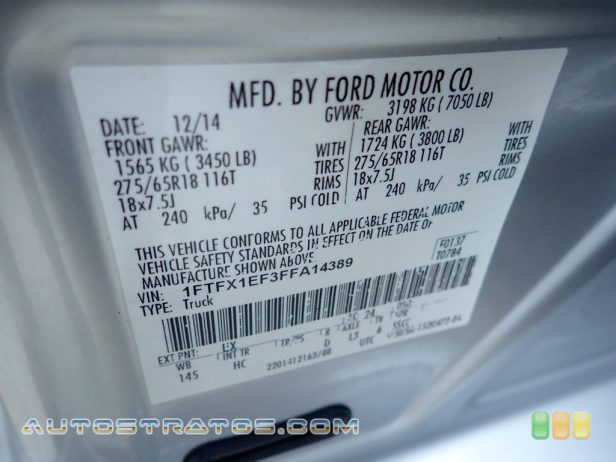 2015 Ford F150 Lariat SuperCab 4x4 5.0 Liter DOHC 32-Valve Ti-VCT FFV V8 6 Speed Automatic