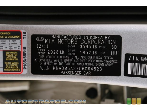 2012 Kia Rio Rio5 LX Hatchback 1.6 Liter GDi DOHC 16-Valve CVVT 4 Cylinder 6 Speed Automatic