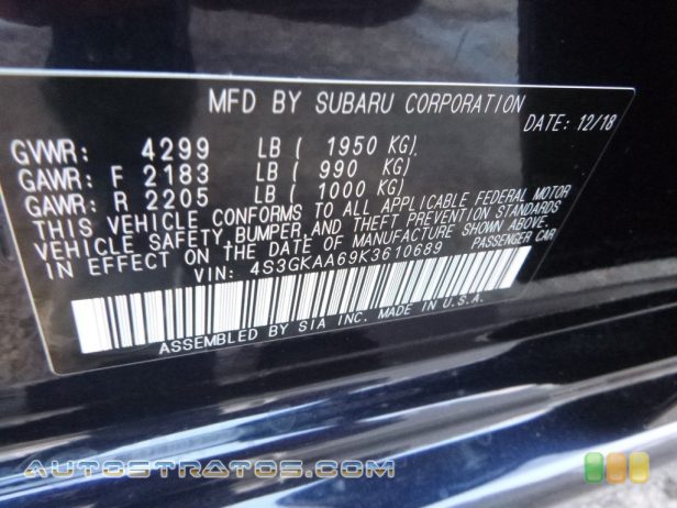 2019 Subaru Impreza 2.0i 4-Door 2.0 Liter DI DOHC 16-Valve VVT Flat 4 Cylinder Lineartronic CVT Automatic