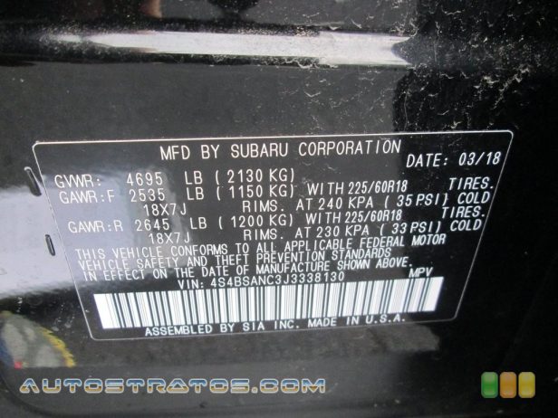 2018 Subaru Outback 2.5i Limited 2.5 Liter DOHC 16-Valve VVT Flat 4 Cylinder Lineartronic CVT Automatic
