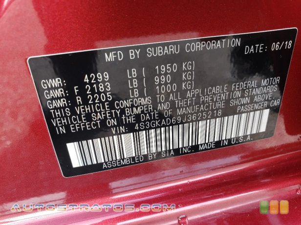 2018 Subaru Impreza 2.0i Premium 4-Door 2.0 Liter DI DOHC 16-Valve DAVCS Horizontally Opposed 4 Cylinder Lineartronic CVT Automatic
