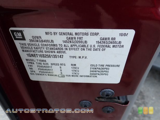2005 Chevrolet TrailBlazer EXT LS 4x4 4.2 Liter DOHC 24-Valve Vortec Inline 6 Cylinder 4 Speed Automatic