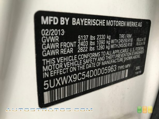 2013 BMW X3 xDrive 28i 2.0 Liter DI TwinPower-Turbocharged DOHC 16-Valve VVT 4 Cylinder 8 Speed Steptronic Automatic