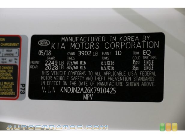 2019 Kia Soul  1.6 Liter GDI DOHC 16-Valve CVVT 4 Cylinder 6 Speed Automatic