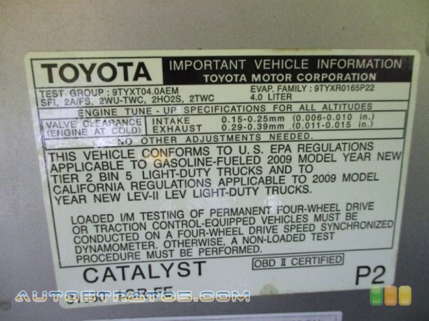 2009 Toyota Tacoma V6 PreRunner Double Cab 4.0 Liter DOHC 24-Valve VVT-i V6 5 Speed ECT-i Automatic