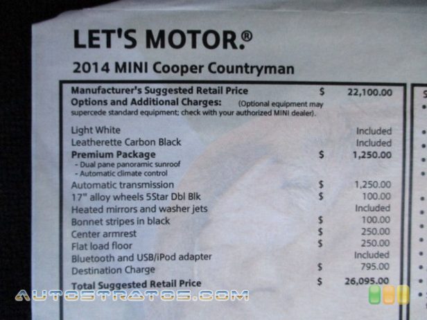 2014 Mini Cooper Countryman 1.6 Liter DOHC 16-Valve VVT 4 Cylinder 6 Speed Automatic
