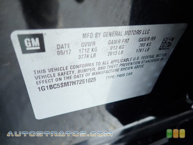2017 Chevrolet Cruze LS 1.4 Liter Turbocharged DOHC 16-Valve CVVT 4 Cylinder 6 Speed Automatic