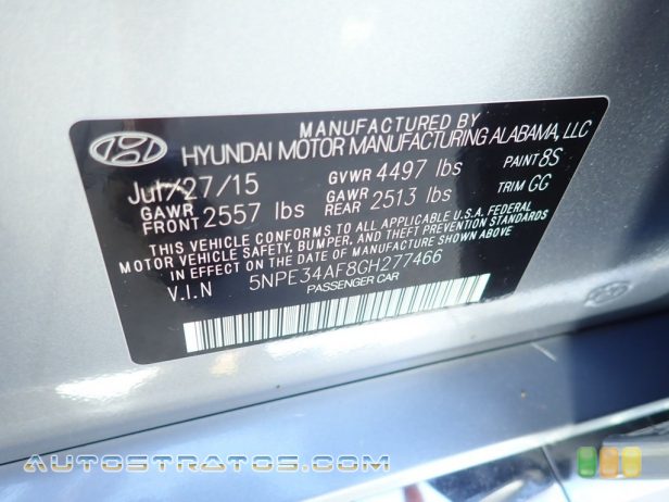 2016 Hyundai Sonata Sport 2.4 Liter GDI DOHC 16-Valve D-CVVT 4 Cylinder 6 Speed SHIFTRONIC Automatic