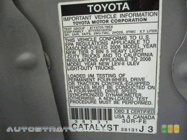 2008 Toyota Sequoia Limited 5.7 Liter DOHC 32-Valve i-Force Dual VVT-i V8 6 Speed ECT-i Automatic