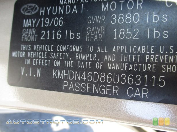 2006 Hyundai Elantra GLS Sedan 2.0 Liter DOHC 16V VVT 4 Cylinder 4 Speed Automatic