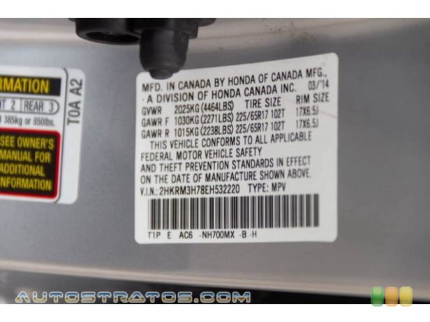 2014 Honda CR-V EX-L 2.4 Liter DOHC 16-Valve i-VTEC 4 Cylinder 5 Speed Automatic