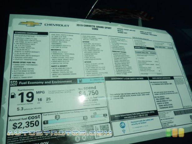 2019 Chevrolet Corvette Grand Sport Convertible 6.2 Liter DI OHV 16-Valve VVT LT1 V8 7 Speed Manual