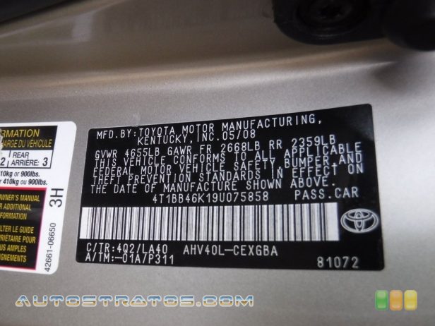 2009 Toyota Camry Hybrid 2.4L DOHC 16-Valve VVT-i 4 Cylinder Gasoline/Electric Hybrid CVT Automatic