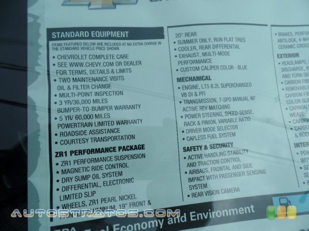 2019 Chevrolet Corvette ZR1 Coupe 6.2 Liter ZR1 Supercharged DI OHV 16-Valve VVT LT5 V8 7 Speed Manual
