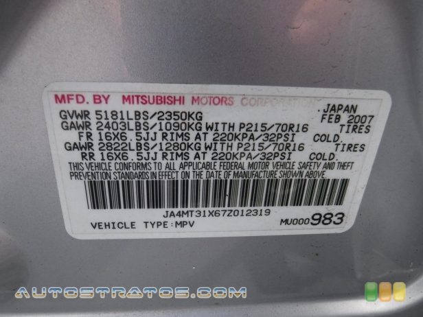 2007 Mitsubishi Outlander LS 4WD 3.0 Liter SOHC 24 Valve MIVEC V6 6 Speed Sportronic Automatic