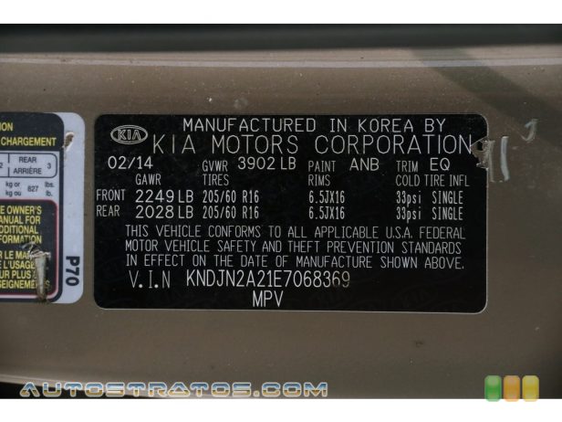 2014 Kia Soul 1.6 1.6 Liter GDI DOHC 16-Valve CVVT 4 Cylinder 6 Speed Automatic