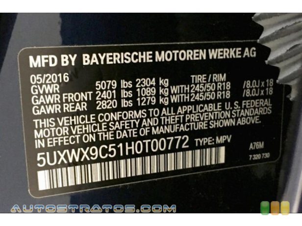 2017 BMW X3 xDrive28i 2.0 Liter TwinPower Turbocharged DI DOHC 16-Valve VVT 4 Cylinder 8 Speed STEPTRONIC Automatic