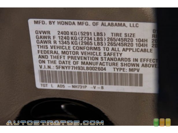 2020 Honda Passport Touring 3.5 Liter SOHC 24-Valve i-VTEC V6 9 Speed Automatic