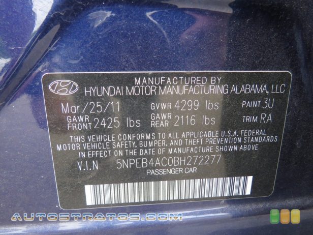 2011 Hyundai Sonata GLS 2.4 Liter GDI DOHC 16-Valve CVVT 4 Cylinder 6 Speed Manual