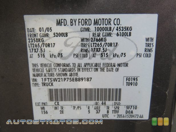 2005 Ford F250 Super Duty XLT Crew Cab 4x4 6.0 Liter OHV 32 Valve Power Stroke Turbo Diesel V8 5 Speed Automatic