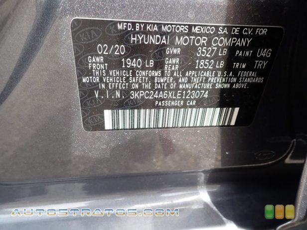 2020 Hyundai Accent SEL 1.6 Liter DOHC 16-Valve D-CVVT 4 Cylinder CVT Automatic