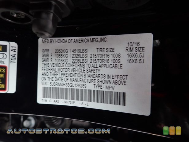 2016 Honda CR-V LX AWD 2.4 Liter DI DOHC 16-Valve i-VTEC 4 Cylinder CVT Automatic
