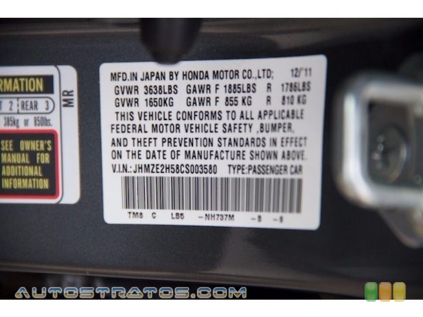 2012 Honda Insight LX Hybrid 1.3 Liter SOHC 8-Valve i-VTEC 4 Cylinder Gasoline/Electric Hybri CVT Automatic
