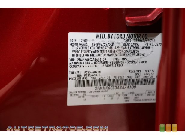 2010 Ford Flex SEL AWD 3.5 Liter DOHC 24-Valve VVT Duratec 35 V6 6 Speed Automatic