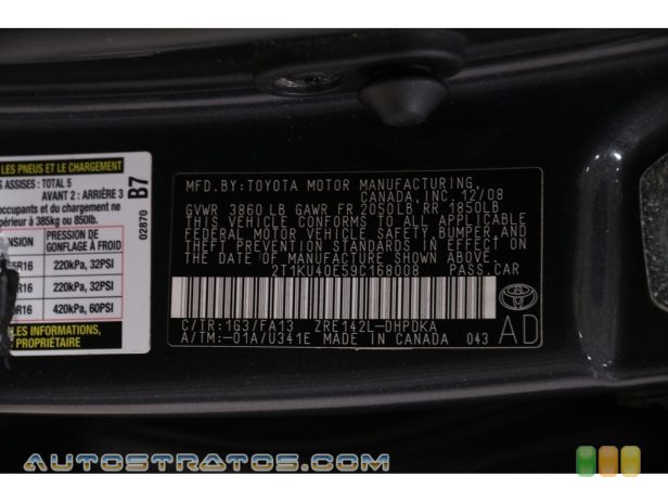 2009 Toyota Matrix 1.8 1.8 Liter DOHC 16-Valve Dual VVT-i 4 Cylinder 4 Speed Automatic