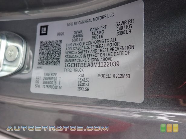 2021 Chevrolet Colorado WT Extended Cab 4x4 2.5 Liter DOHC 16-Valve VVT Ecotec 4 Cylinder 6 Speed Automatic