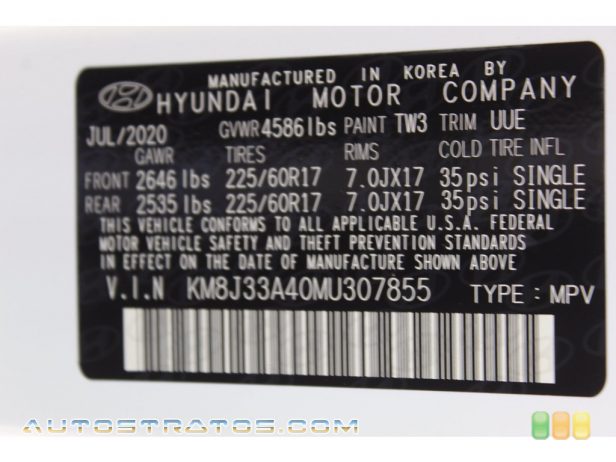 2021 Hyundai Tucson Value 2.4 Liter DOHC 16-Valve D-CVVT 4 Cylinder 6 Speed Automatic