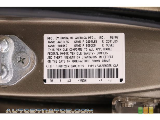 2008 Honda Accord EX Sedan 2.4 Liter DOHC 16-Valve i-VTEC 4 Cylinder 5 Speed Automatic