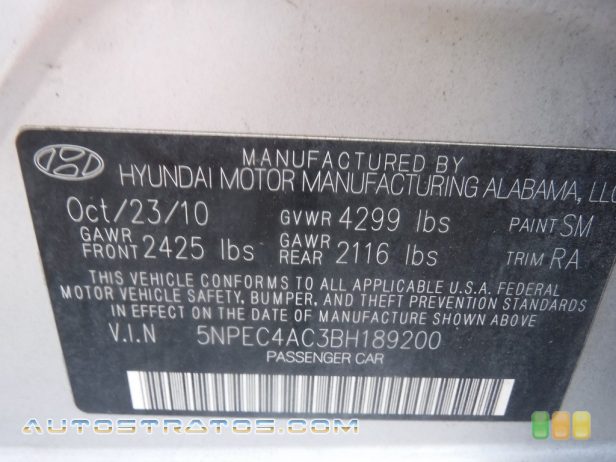 2011 Hyundai Sonata SE 2.4 Liter GDI DOHC 16-Valve CVVT 4 Cylinder 6 Speed Shiftronic Automatic