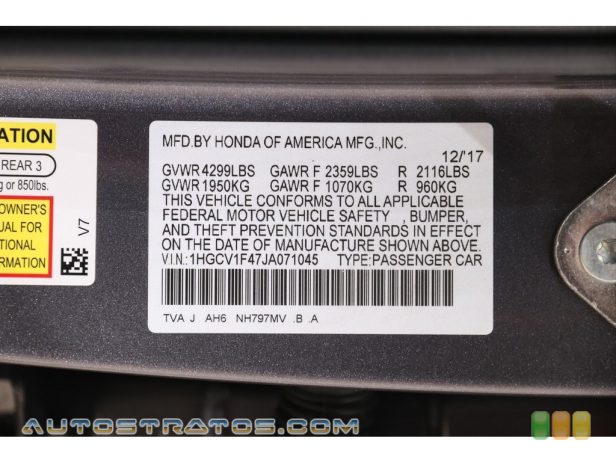 2018 Honda Accord EX Sedan 1.5 Liter Turbocharged DOHC 16-Valve VTEC 4 Cylinder CVT Automatic