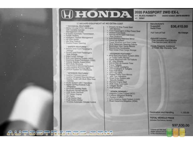 2020 Honda Passport EX-L 3.5 Liter SOHC 24-Valve i-VTEC V6 9 Speed Automatic