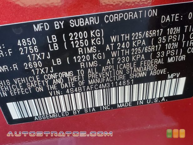 2021 Subaru Outback 2.5i Premium 2.5 Liter DOHC 16-Valve VVT Flat 4 Cylinder Lineartronic CVT Automatic