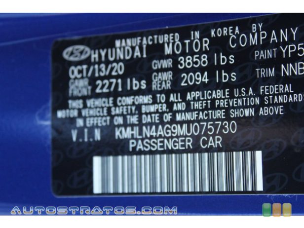 2021 Hyundai Elantra SEL 2.0 Liter DOHC 16-Valve D-CVVT 4 Cylinder CVT Automatic