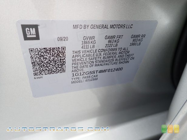 2021 Chevrolet Malibu RS 1.5 Liter Turbocharged  DOHC 16-Valve VVT 4 Cylinder CVT Automatic
