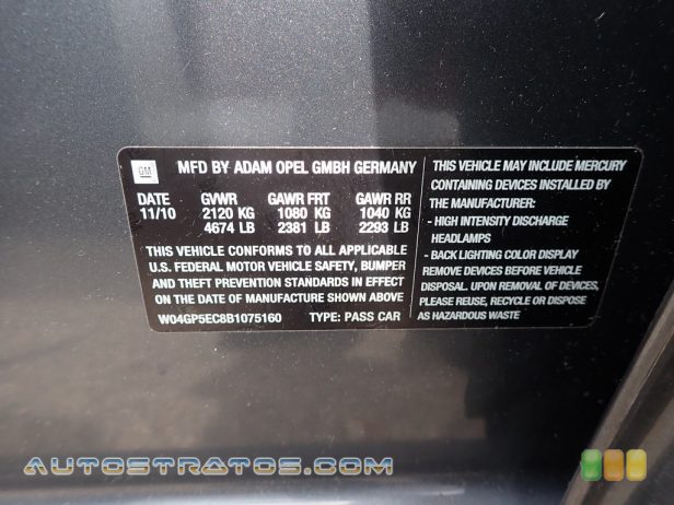2011 Buick Regal CXL 2.4 Liter SIDI DOHC 16-Valve VVT ECOTEC 4 Cylinder 6 Speed DSC Automatic